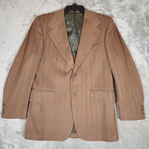 JCPenney Towncraft Blazer Mens 42 Brown Tan Herringbone Knit 70s VTG Single Vent